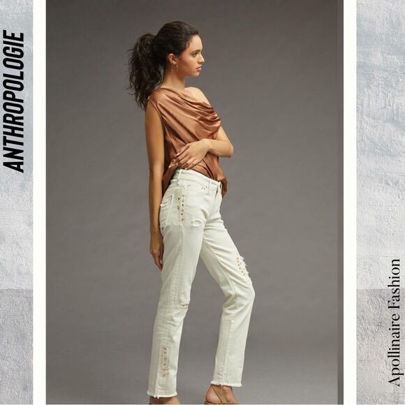 ANTHROPOLOGIE BY PILCRO MID RISE SLIM BOYFRIEND JEANS METALLIC WASH NWT SIZE 33 - Picture 5 of 10